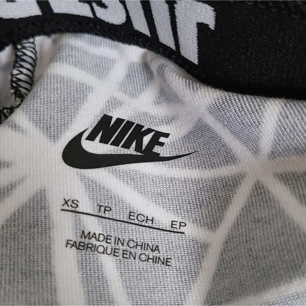 Nike Black And White Geometric Patterned 2 Tone Leggings SZ XS